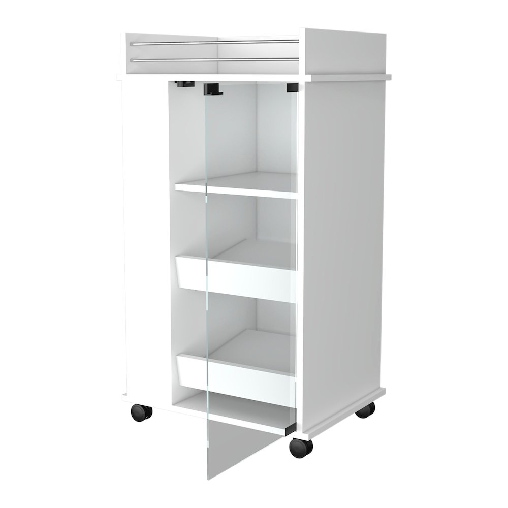 Park Glass Door Bar Cart with Bottle Holder and Casters White. Picture 2
