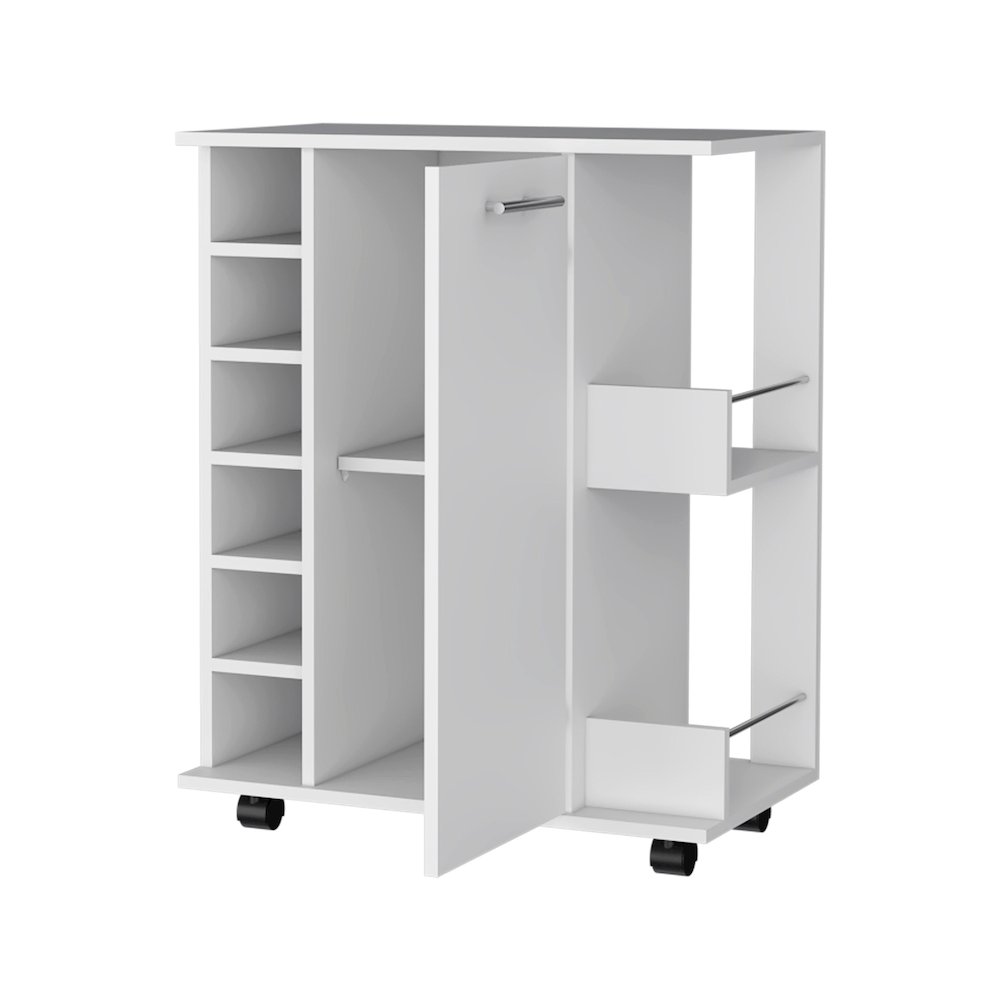 Bar Cart with Casters, Wine Rack and Open Shelf White. Picture 2