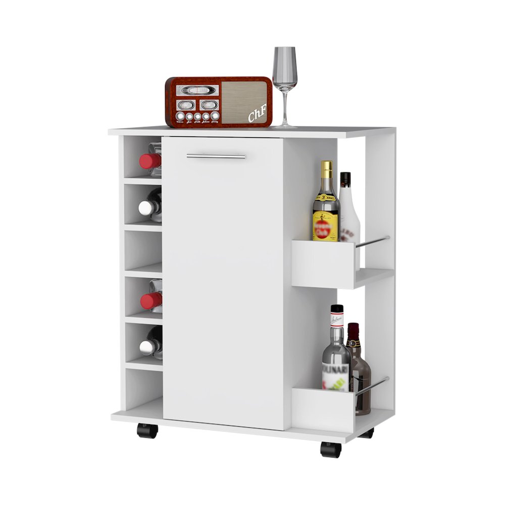 Bar Cart with Casters, Wine Rack and Open Shelf White. Picture 6