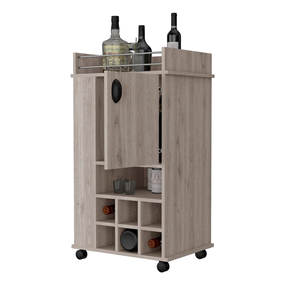 1-Door Bar Cart with Wine Rack and Casters Light Gray. Picture 6