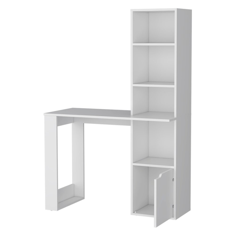 Computer Desk with 4-Tier Bookcase and 1-Door Cabinet White. Picture 2