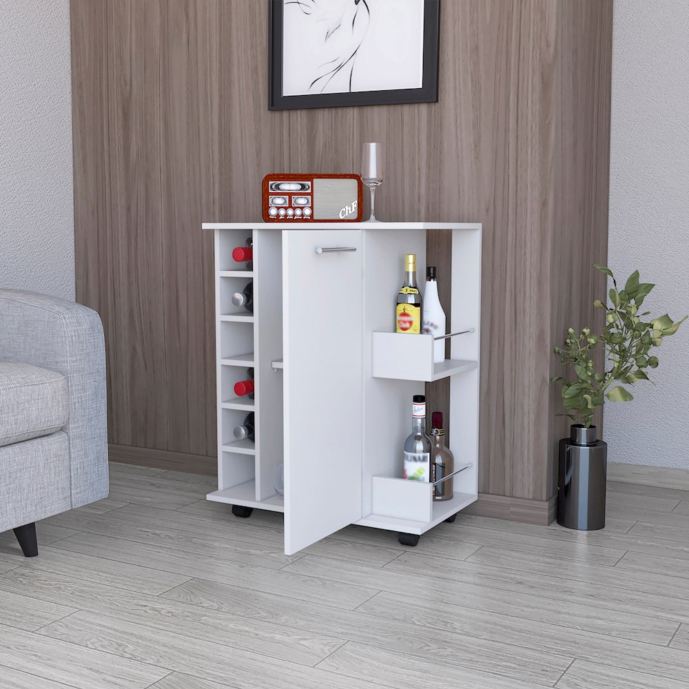 Bar Cart with Casters, Wine Rack and Open Shelf White. Picture 4