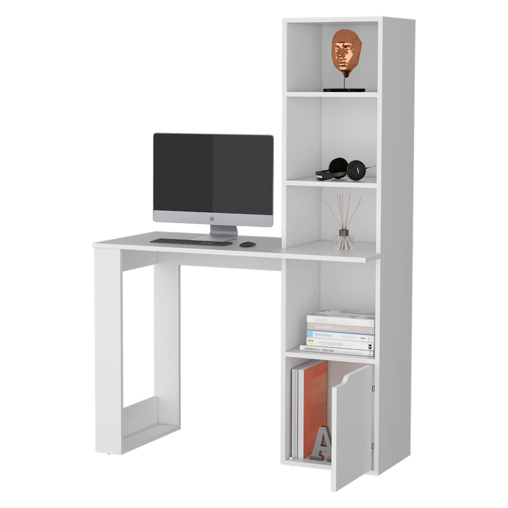 Computer Desk with 4-Tier Bookcase and 1-Door Cabinet White. Picture 3