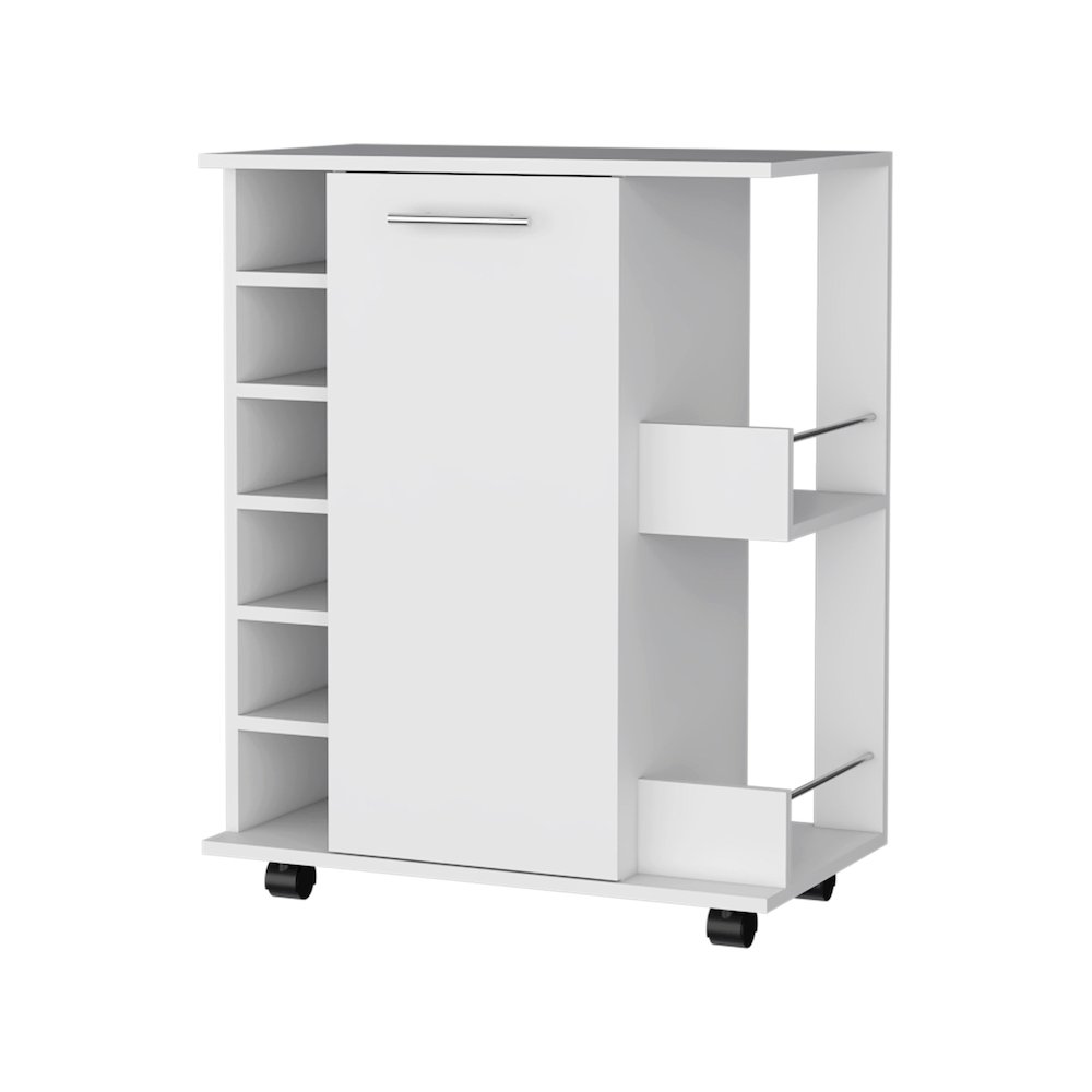 Bar Cart with Casters, Wine Rack and Open Shelf White. Picture 1