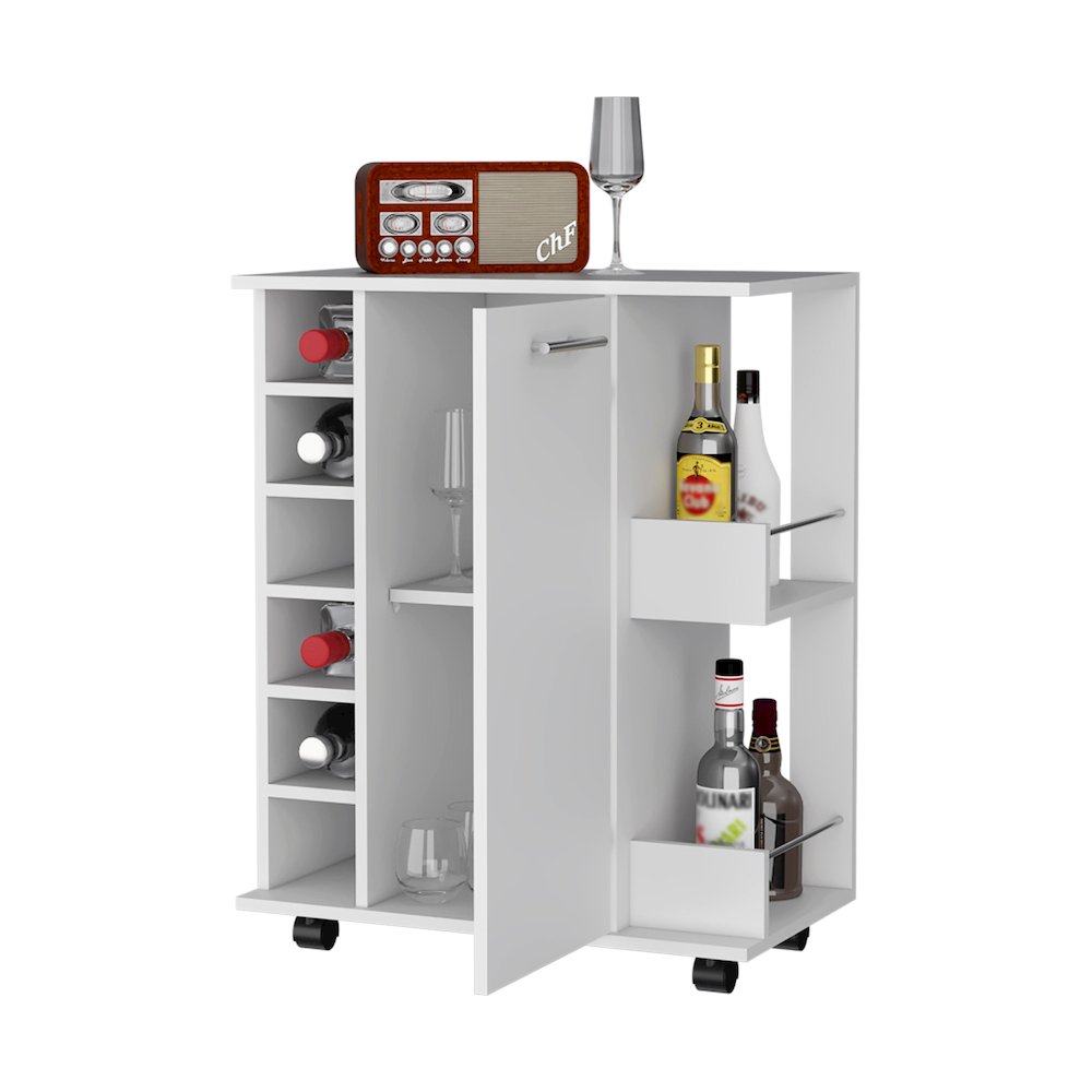 Bar Cart with Casters, Wine Rack and Open Shelf White. Picture 3