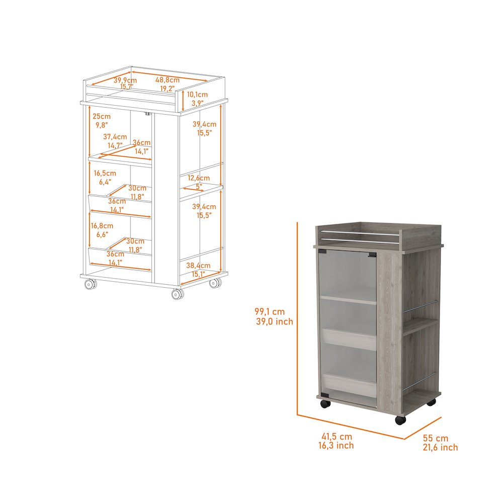 Park Glass Door Bar Cart with Bottle Holder and Casters Light Gray. Picture 7