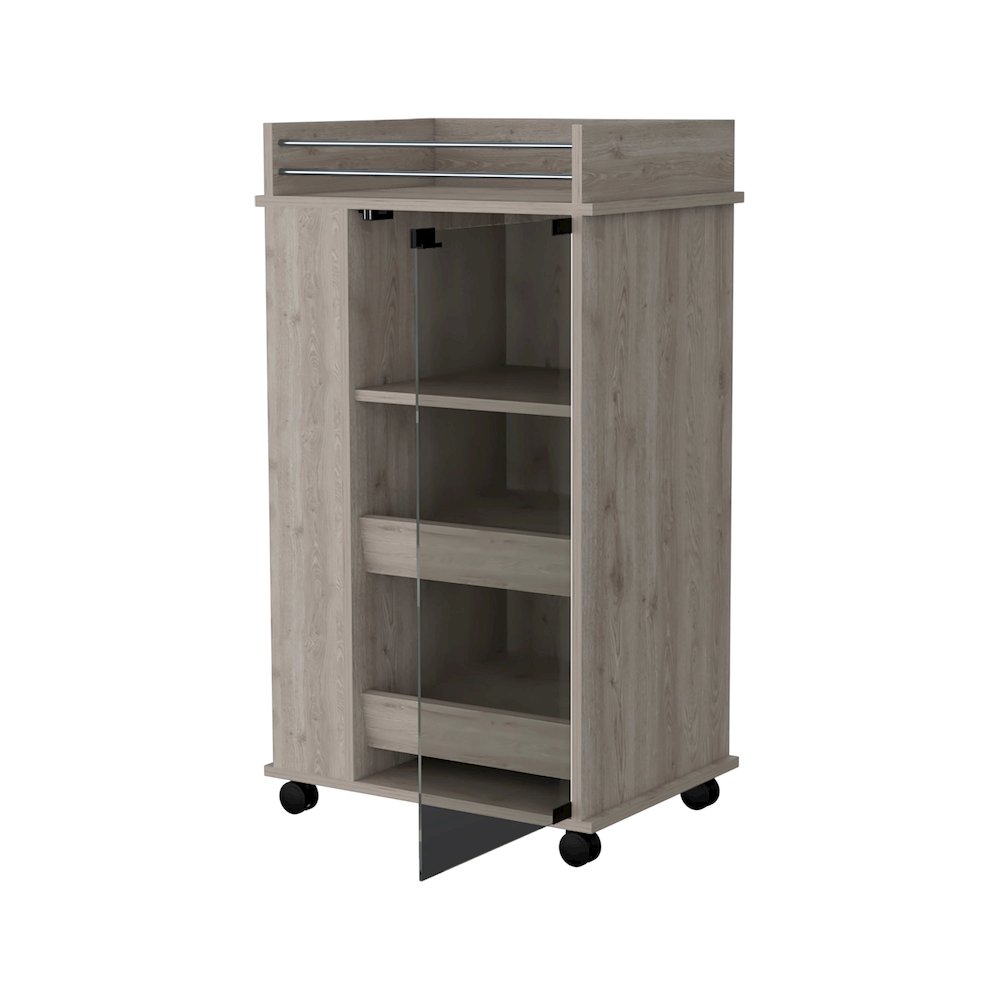 Park Glass Door Bar Cart with Bottle Holder and Casters Light Gray. Picture 2