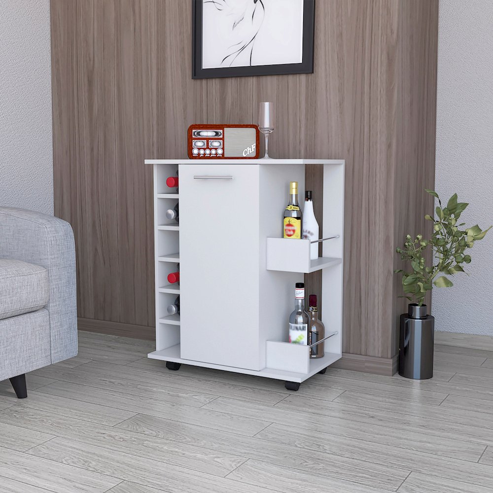Bar Cart with Casters, Wine Rack and Open Shelf White. Picture 5