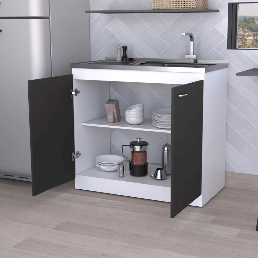 Rectangle 2-Door Utility Sink and Cabinet Dark Walnut. Picture 5