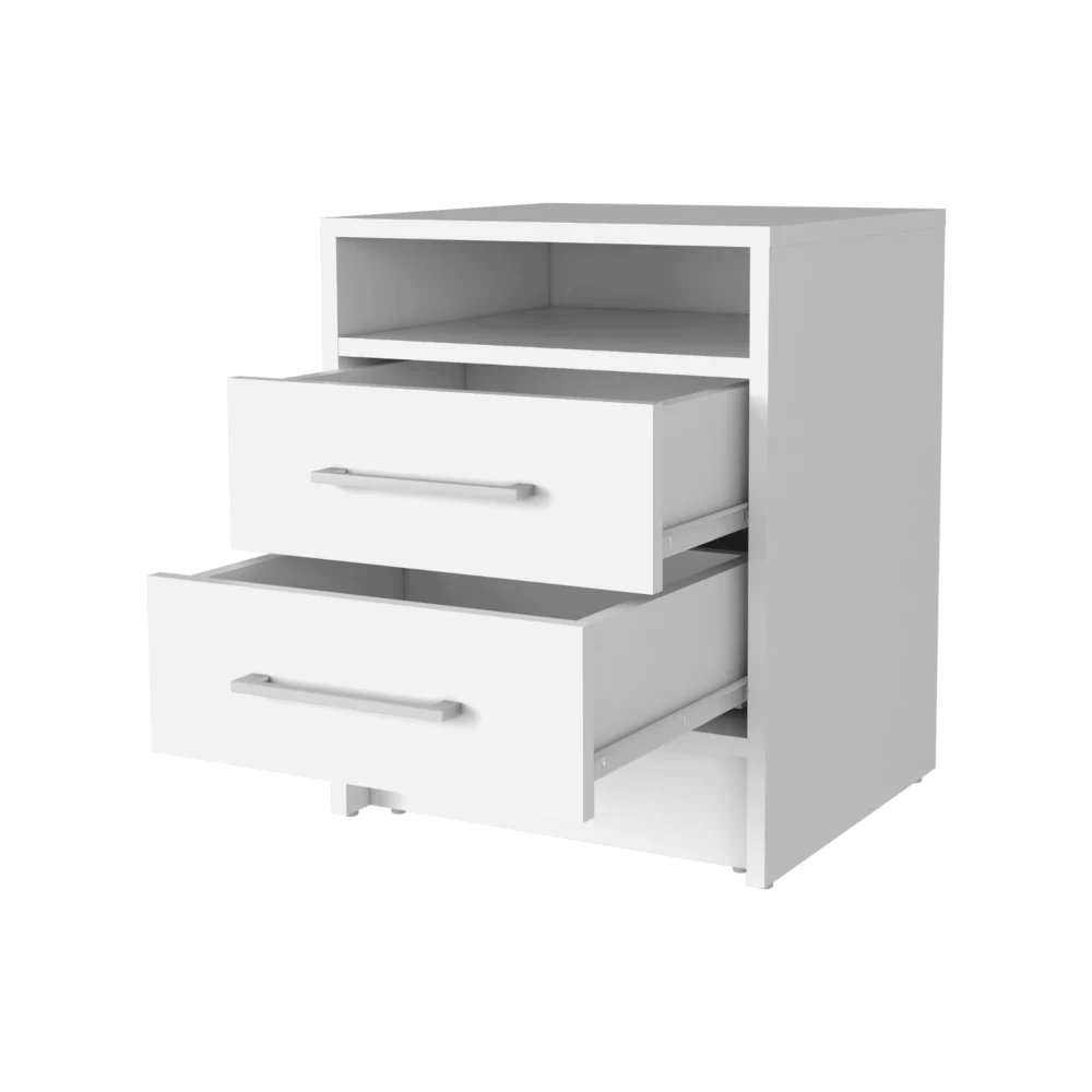 2-Drawer 1-Shelf Rectangle Nightstand White. Picture 2