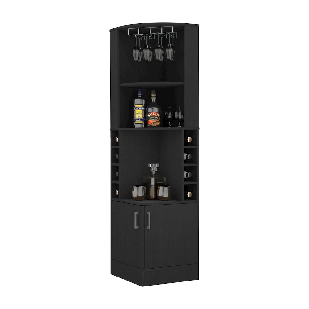 8-Bottle 2-Shelf Bar Cabinet Black Wengue. Picture 1