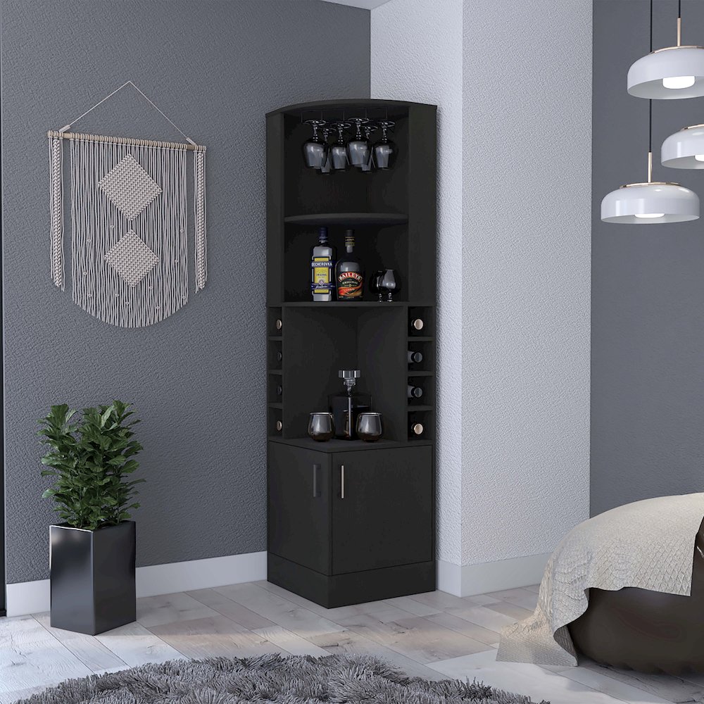 8-Bottle 2-Shelf Bar Cabinet Black Wengue. Picture 4