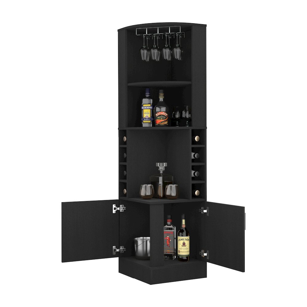8-Bottle 2-Shelf Bar Cabinet Black Wengue. Picture 3
