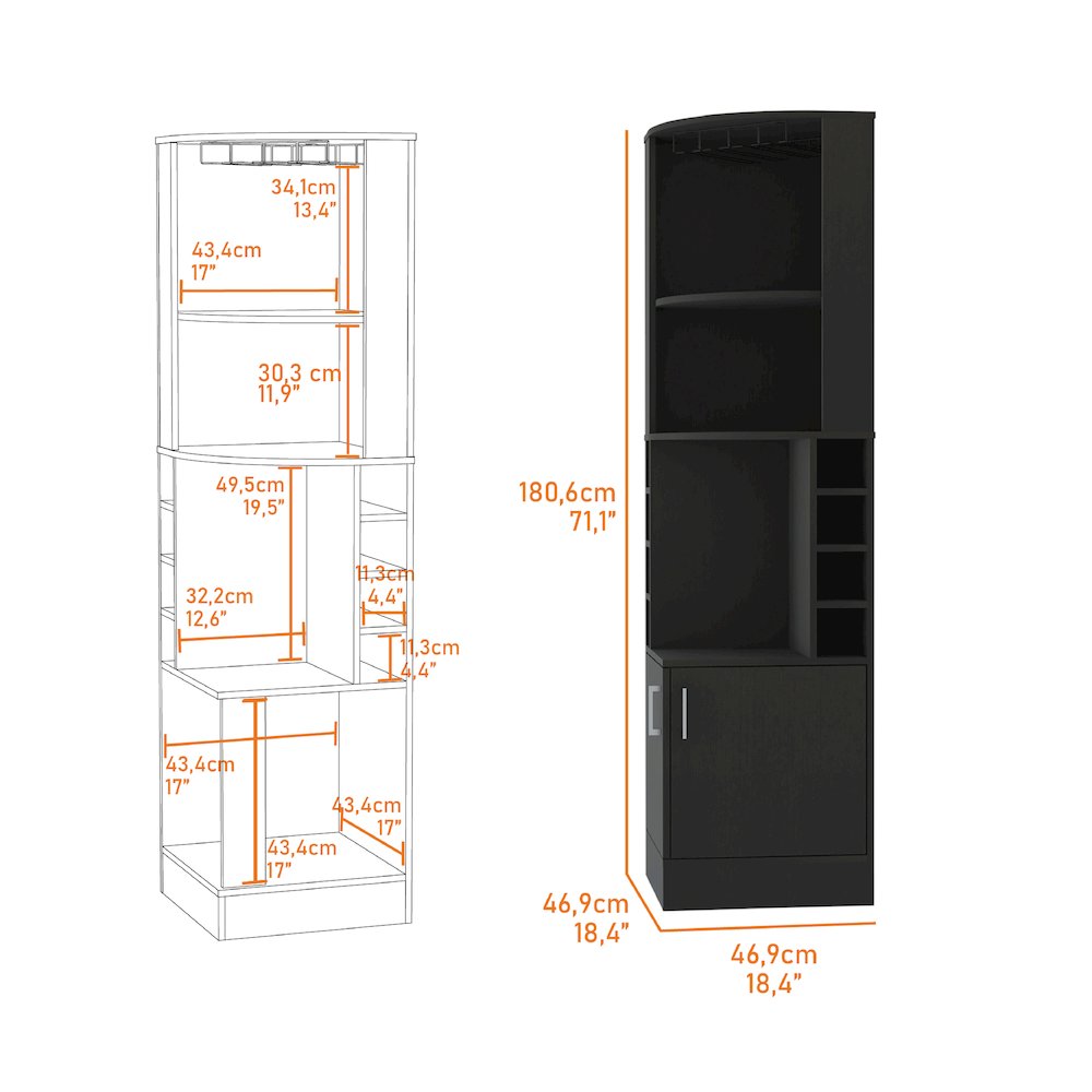 8-Bottle 2-Shelf Bar Cabinet Black Wengue. Picture 7