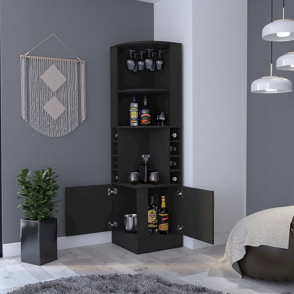 8-Bottle 2-Shelf Bar Cabinet Black Wengue. Picture 5