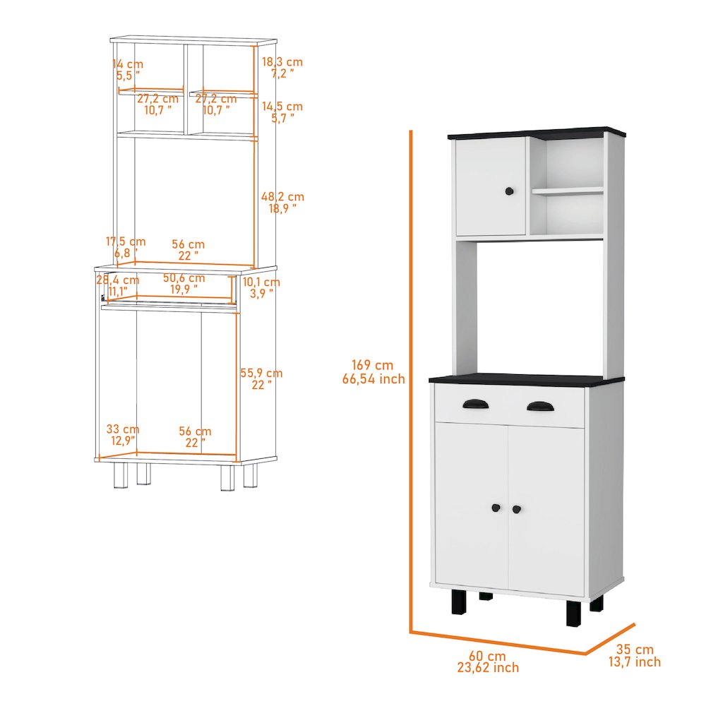 White and Wengue 1-Drawer Kitchen Pantry. Picture 6