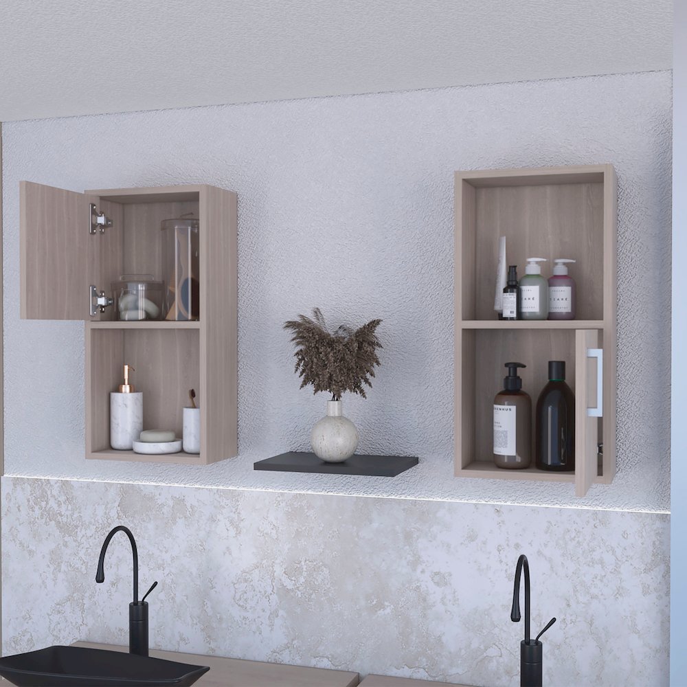 White Oak 2 Bathroom Medicine Cabinets with Open Shelf. Picture 5