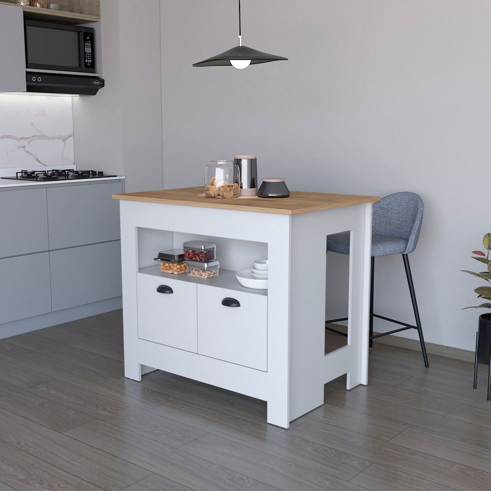 White 2-Door Kitchen Island. Picture 4