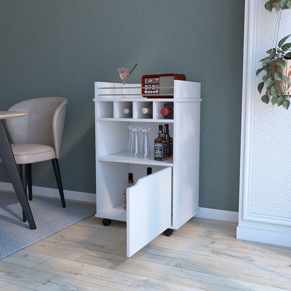 White 1-Door Bar Cart. Picture 5
