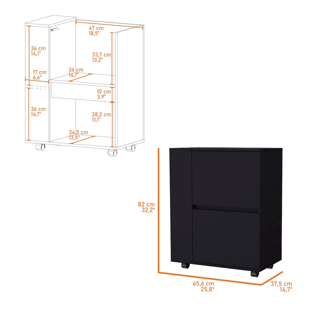 Black 2-Cabinet Bar Cart. Picture 6