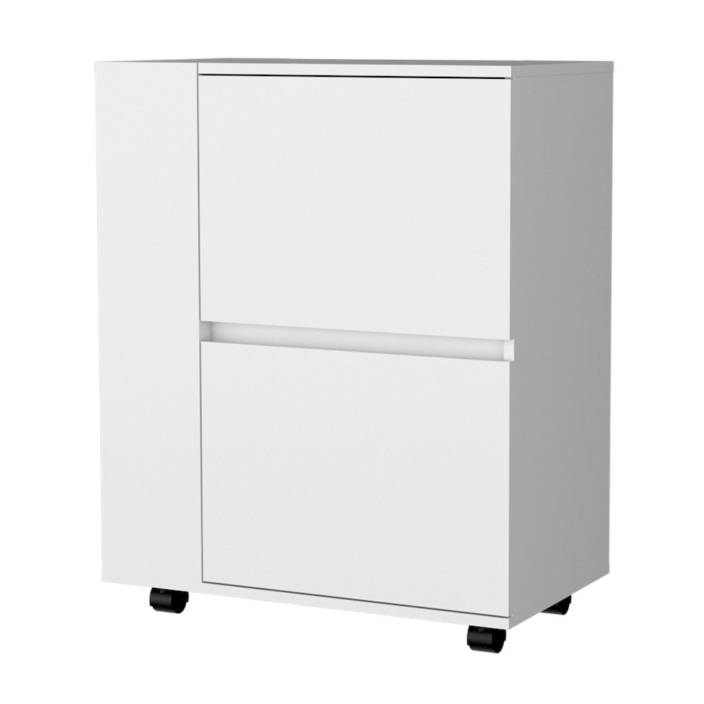 White 2-Cabinet Bar Cart. Picture 1