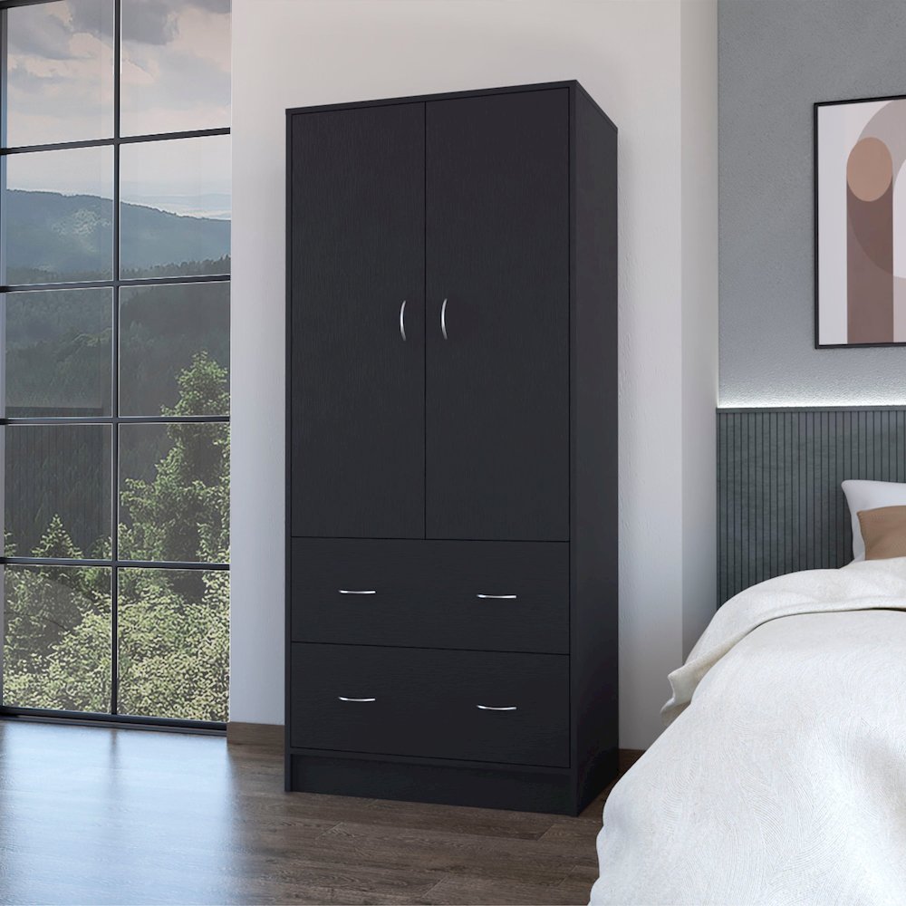 Black 2-Drawer Wardrobe. Picture 4