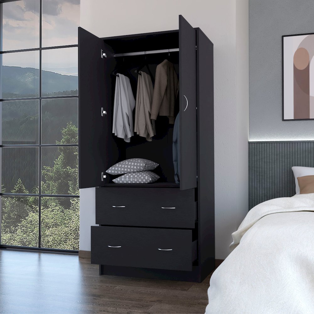 Black 2-Drawer Wardrobe. Picture 5