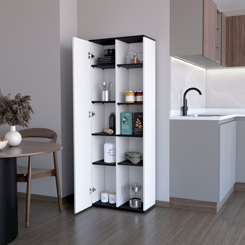 White and Black 1-Door Multistorage Kitchen Pantry. Picture 5