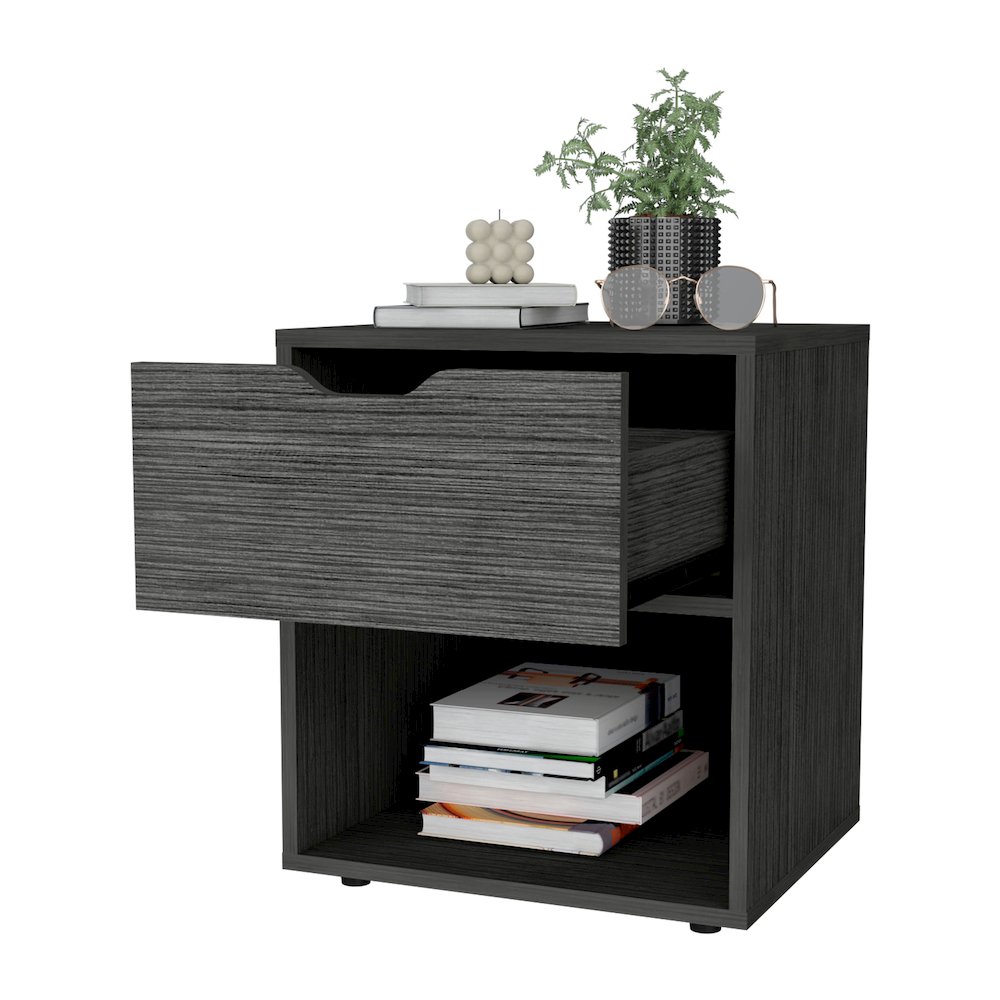 Light Gray Elegant Drawer Nightstand. Picture 3