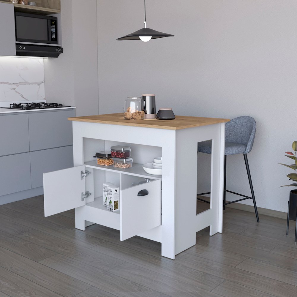 White 2-Door Kitchen Island. Picture 5