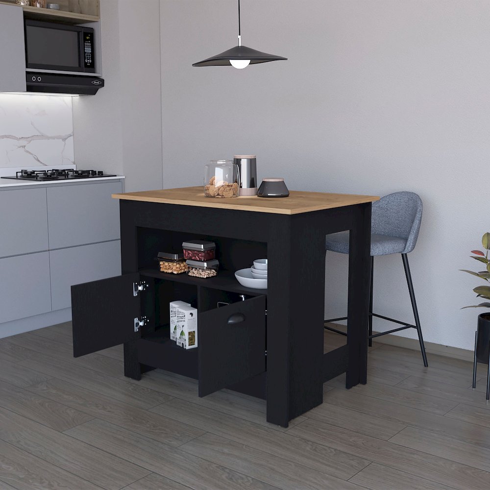Black 2-Door Kitchen Island. Picture 5