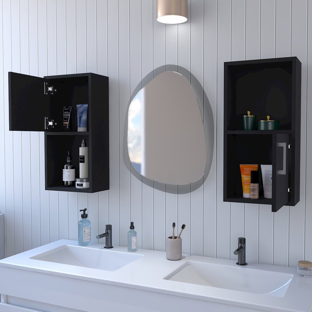 Black 2 Bathroom Medicine Cabinets with Open Shelf. Picture 5