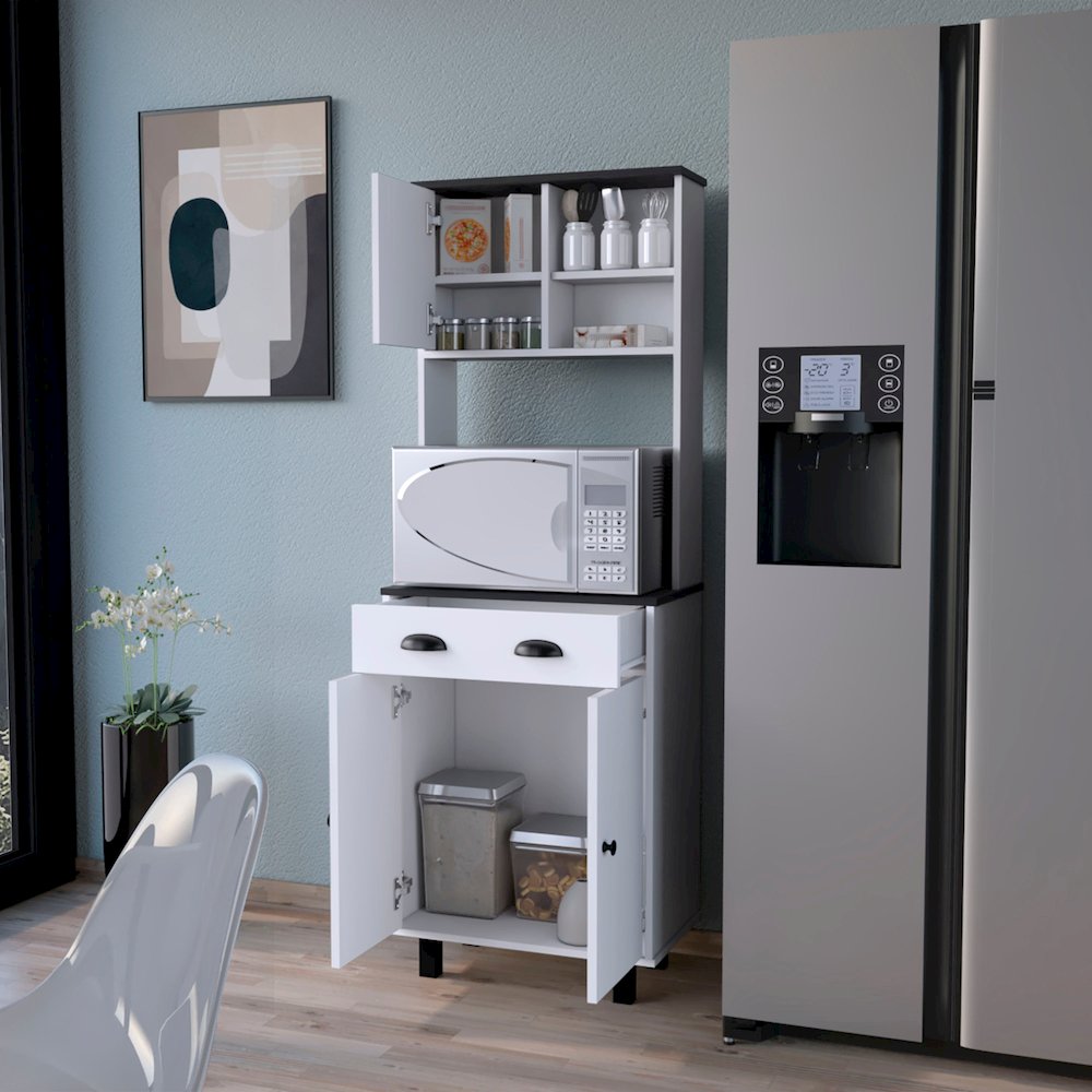 White and Wengue 1-Drawer Kitchen Pantry. Picture 5