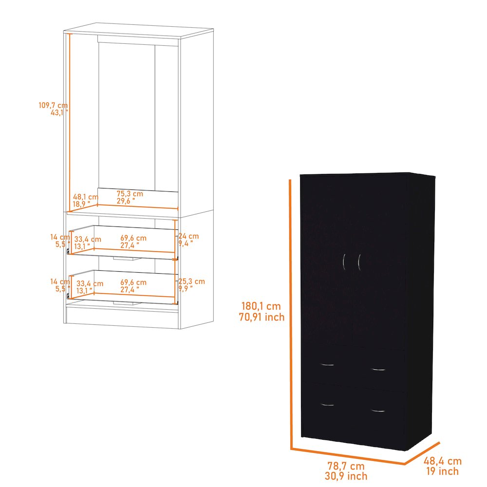 Black 2-Drawer Wardrobe. Picture 6