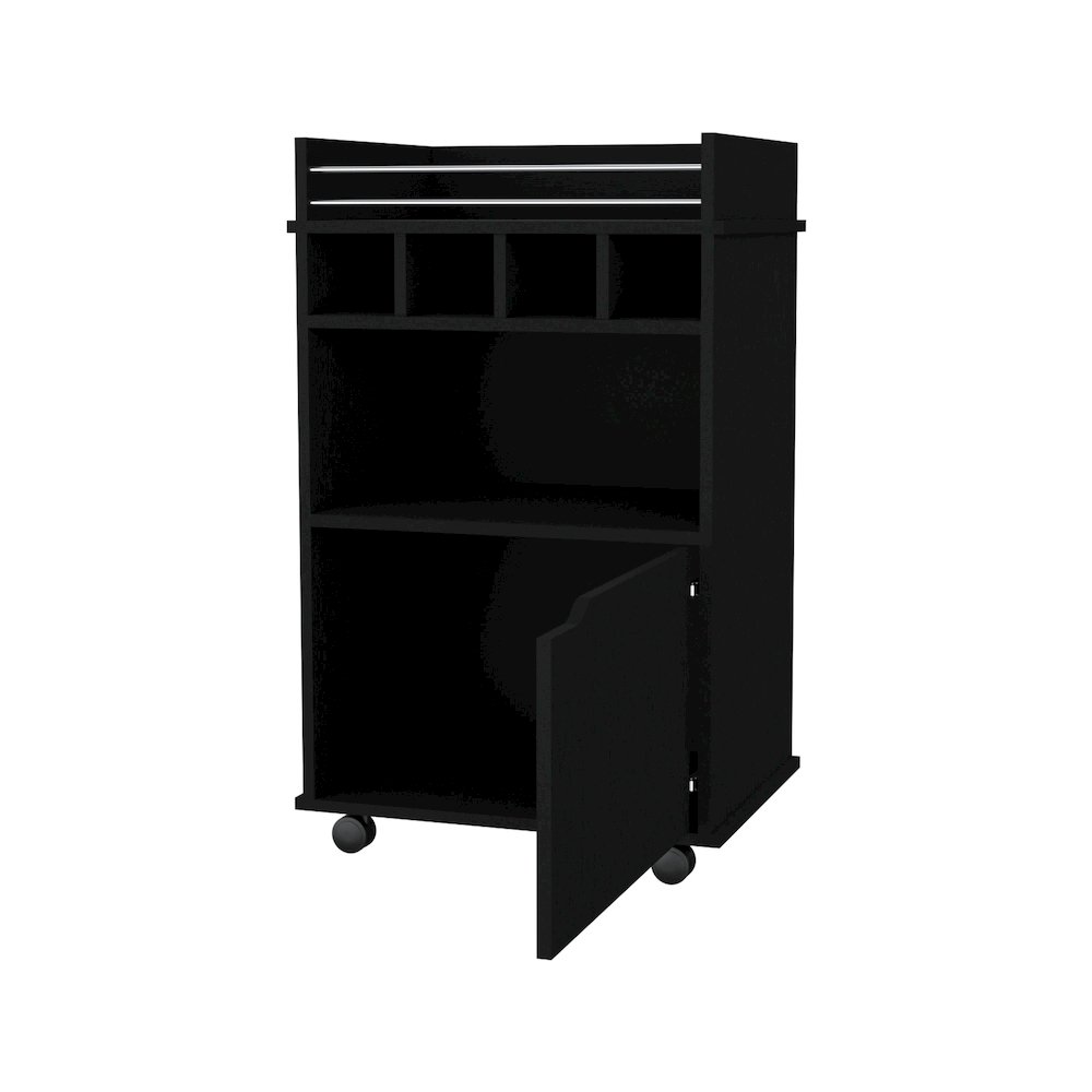 Black 1-Door Bar Cart. Picture 2