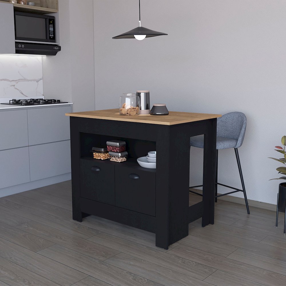 Black 2-Door Kitchen Island. Picture 4