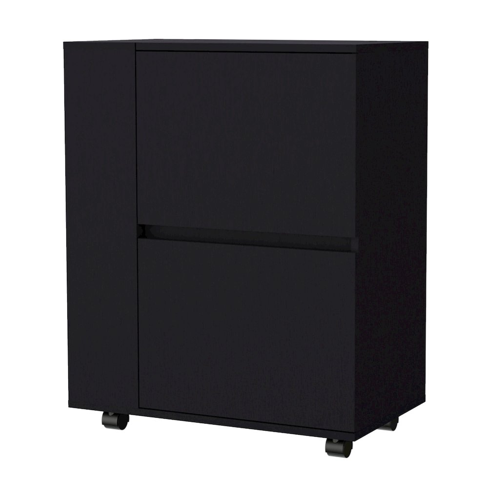 Black 2-Cabinet Bar Cart. Picture 1