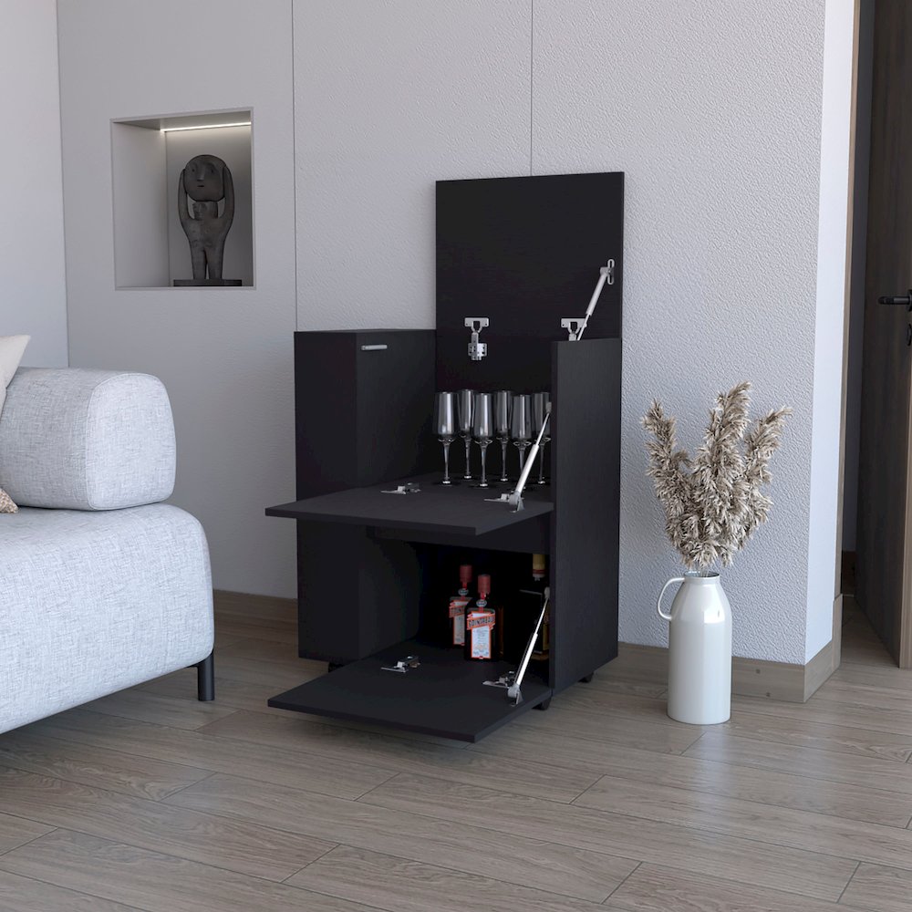 Black 2-Cabinet Bar Cart. Picture 5