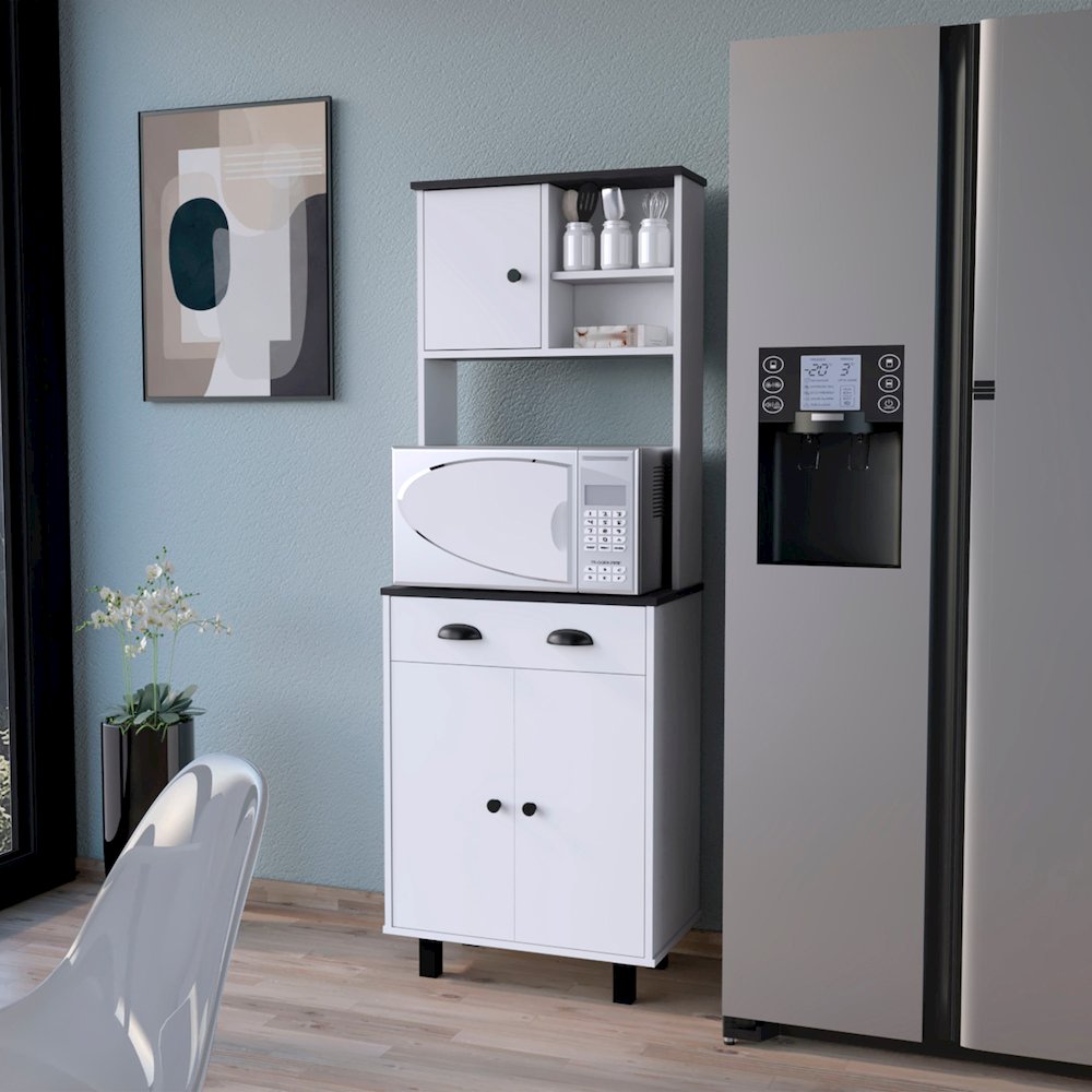 White and Wengue 1-Drawer Kitchen Pantry. Picture 4
