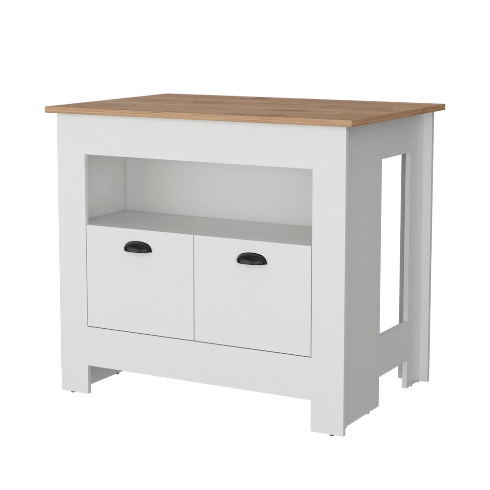 White 2-Door Kitchen Island. Picture 1