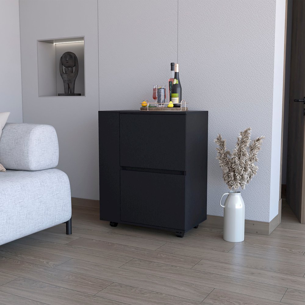 Black 2-Cabinet Bar Cart. Picture 4