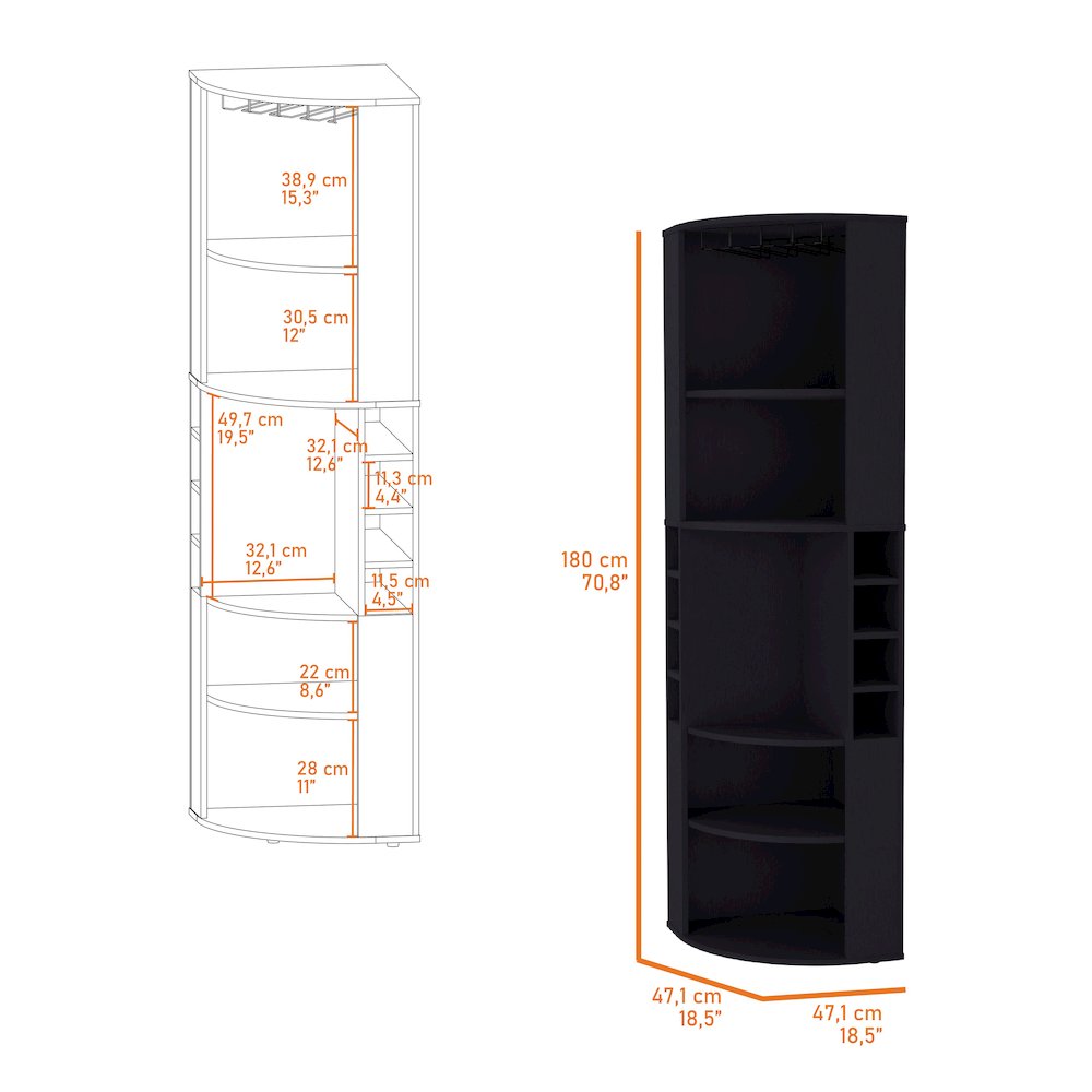 Black 5 Large Shelves Corner Bar Cabinet. Picture 3