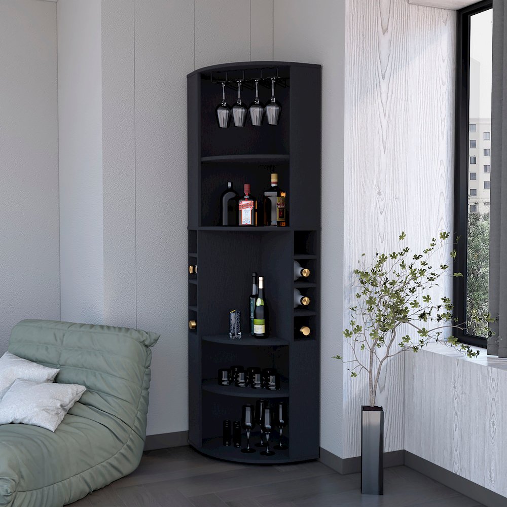 Black 5 Large Shelves Corner Bar Cabinet. Picture 5