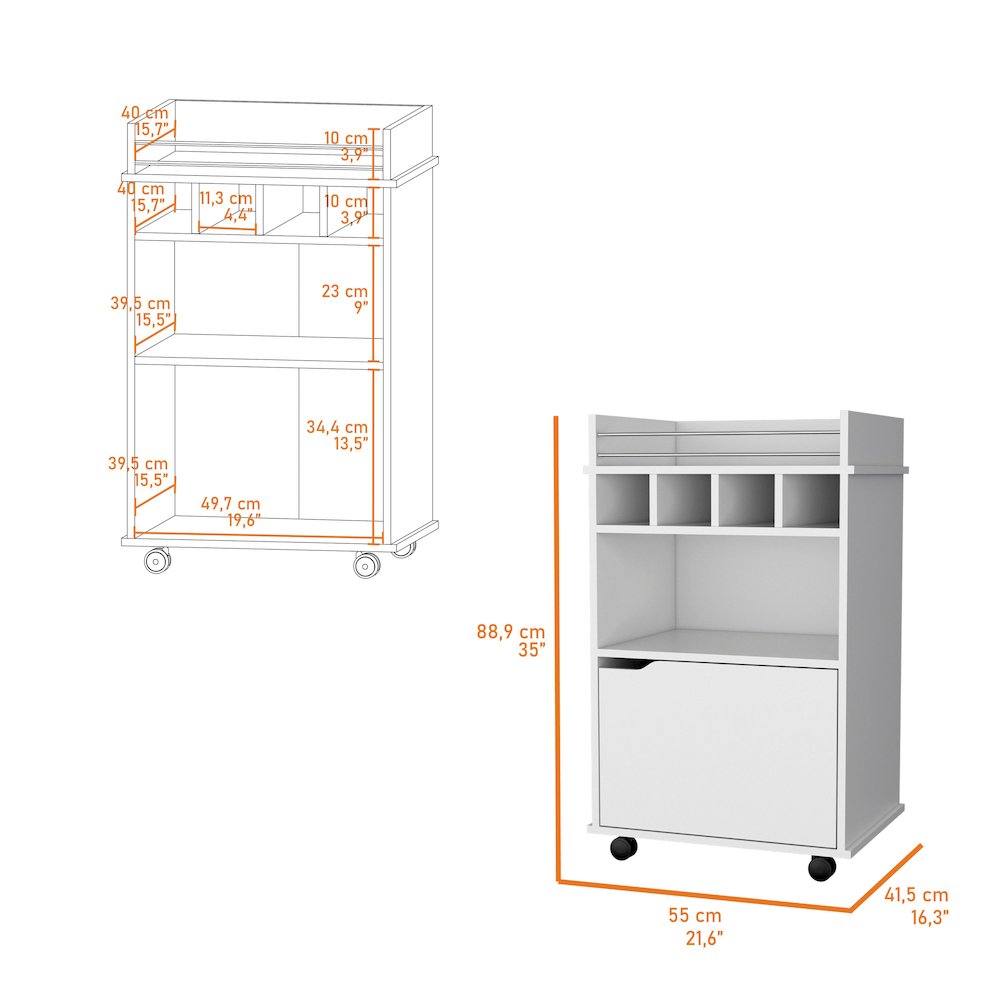 White 1-Door Bar Cart. Picture 6