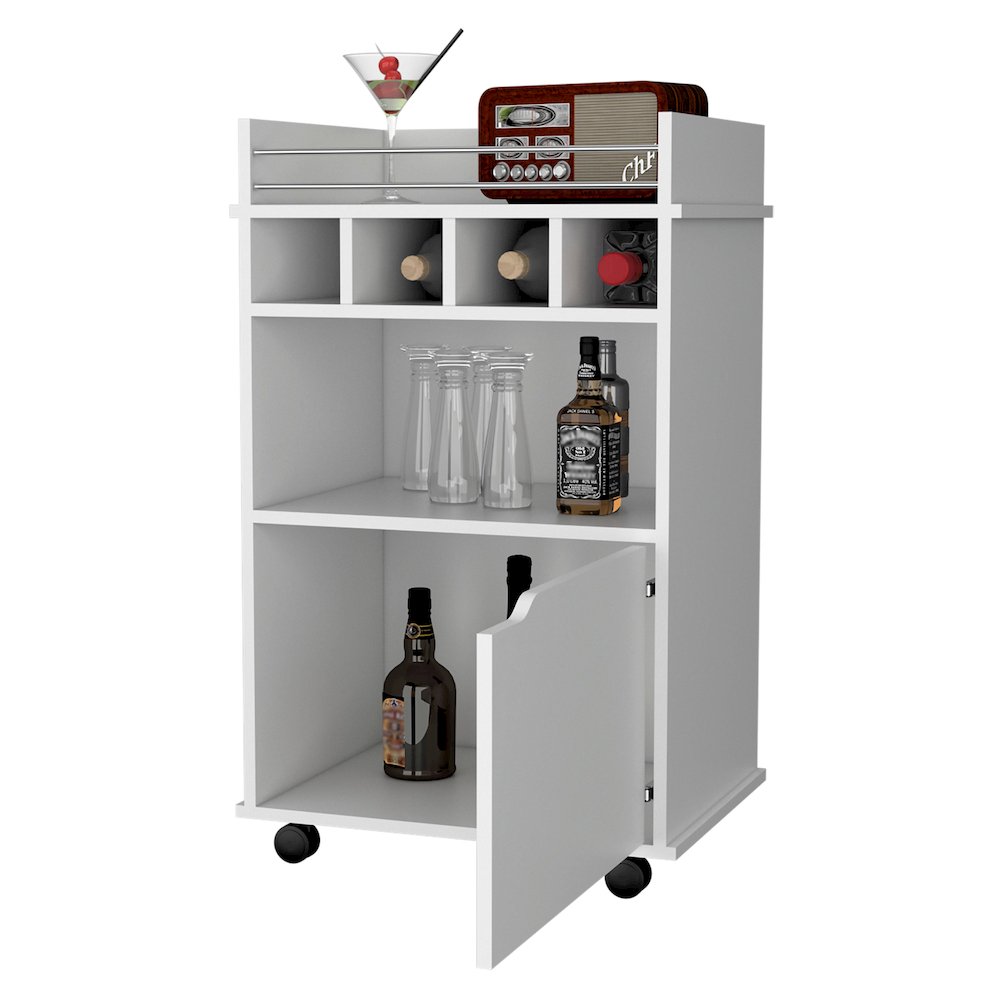 White 1-Door Bar Cart. Picture 3