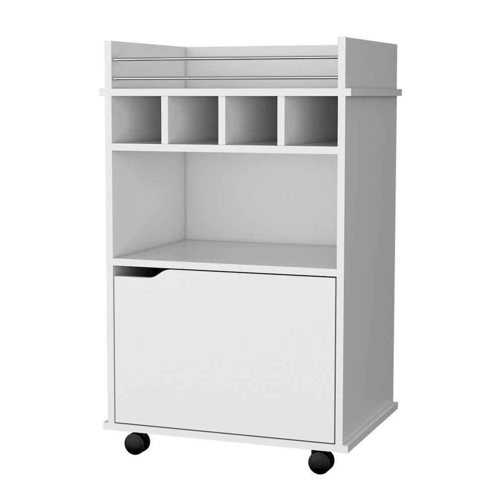 White 1-Door Bar Cart. Picture 1