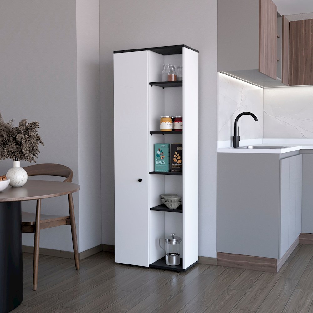 White and Black 1-Door Multistorage Kitchen Pantry. Picture 4