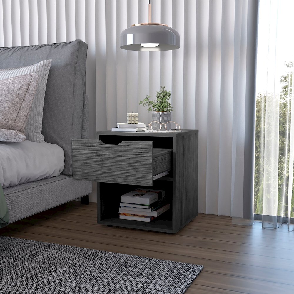 Light Gray Elegant Drawer Nightstand. Picture 5