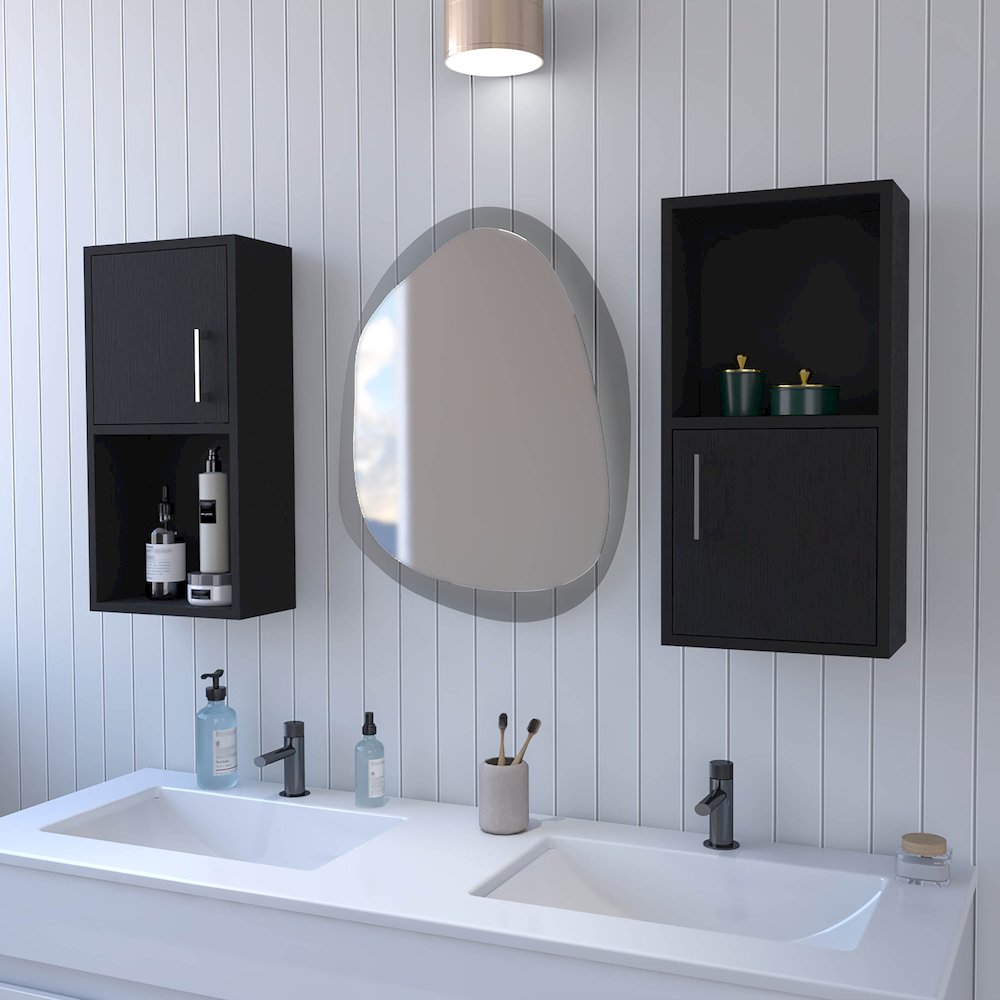 Black 2 Bathroom Medicine Cabinets with Open Shelf. Picture 4