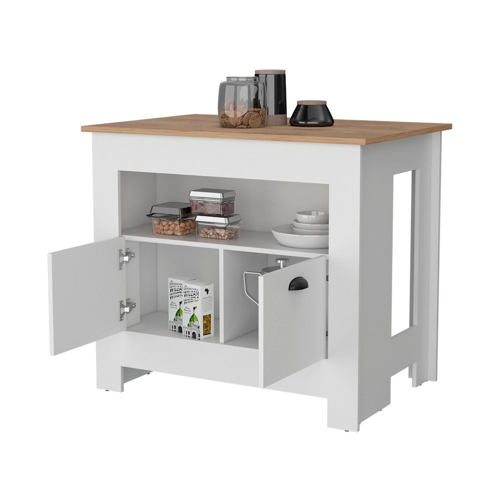White 2-Door Kitchen Island. Picture 3